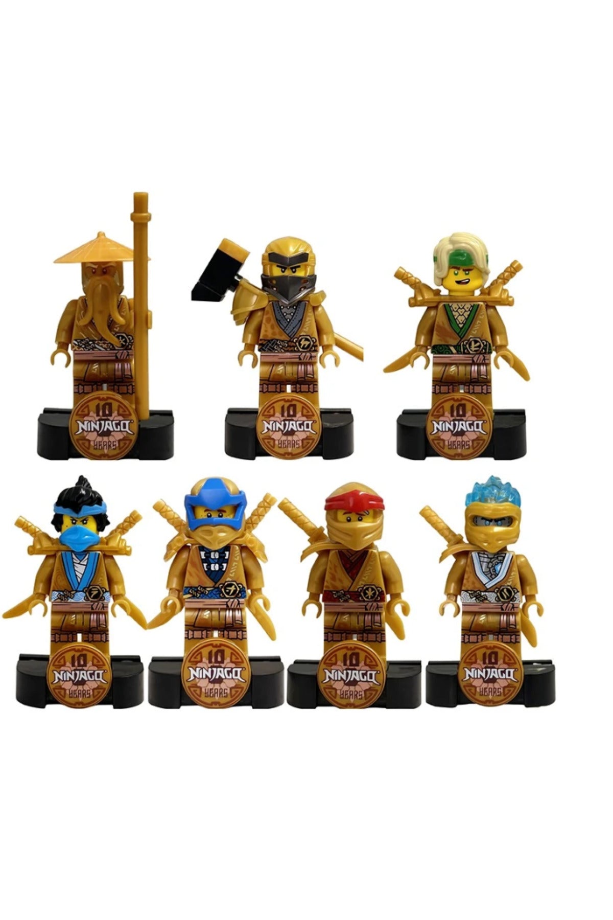 Ninja 10.Yıl Sensei Wu Lloyd Kai Zane Jay Cole Nya Altın Set Figür Yapı Blok Oyuncak(Custom Özel Tasarım)
