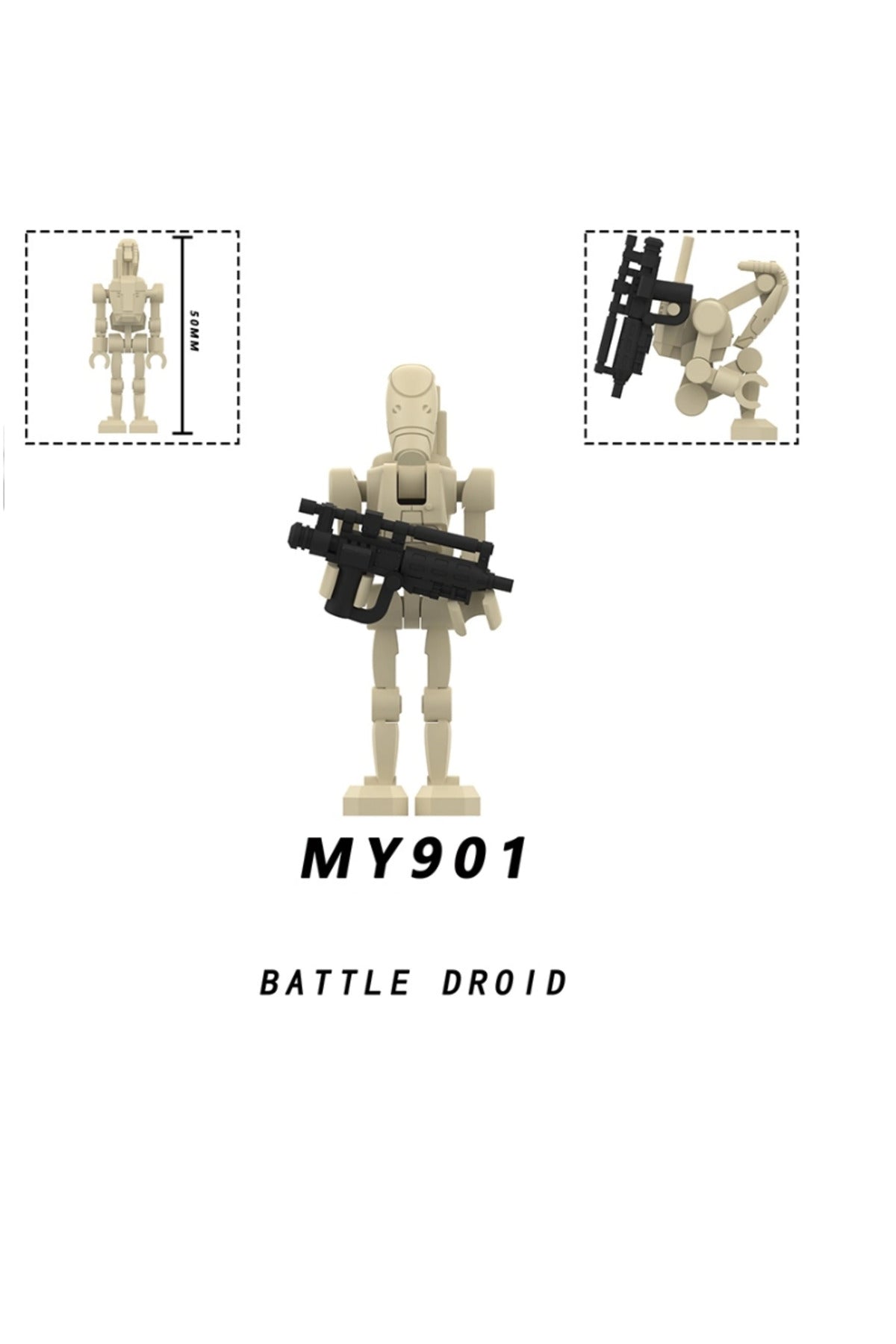 Sw B1 Krem Battle Droid Clone Wars minifigür yapı taşları blokları oyuncak(Ekstra Eklemli Yeni Model 1 Adet,Mobil Zeminli)