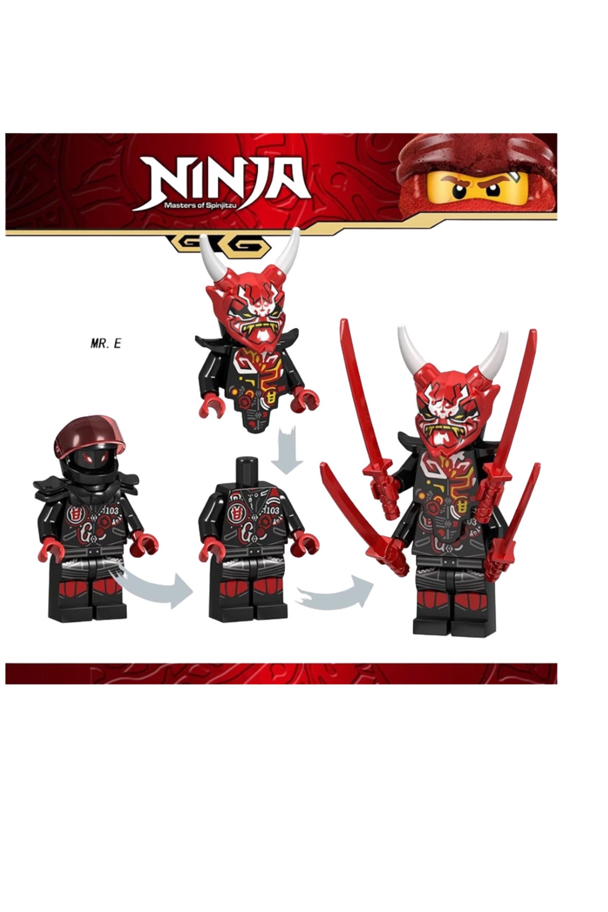 Ninja Mr E Sons of Garmadon Oni Figür Yapı Blok Oyuncak(Custom Özel Tasarım İntikam Maskeli )