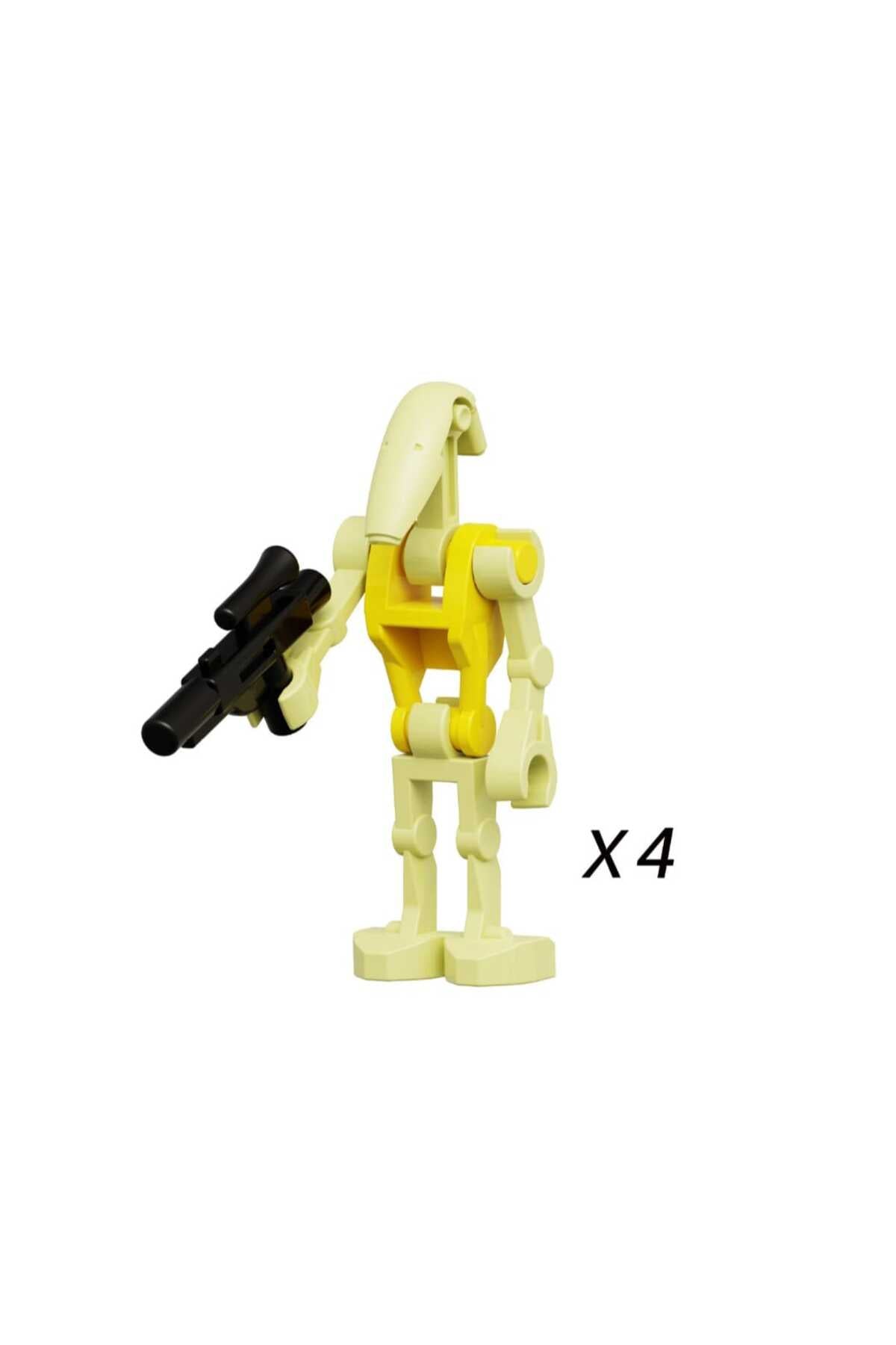 Sw 4 adet battle droid (sarı renk) minifigür yapı taşları blokları oyuncak